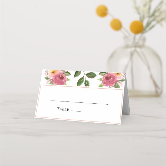 Blush Pink Floral Waterverf Wedding Plaatskaartje (Voorkant)