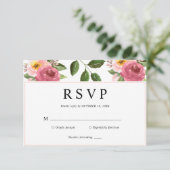 Blush Pink Floral Waterverf Wedding RSVP Kaartje (Staand voorkant)