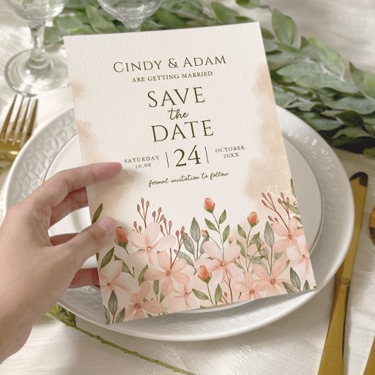 Blush Pink Floral Waterverf Wedding Save The Date