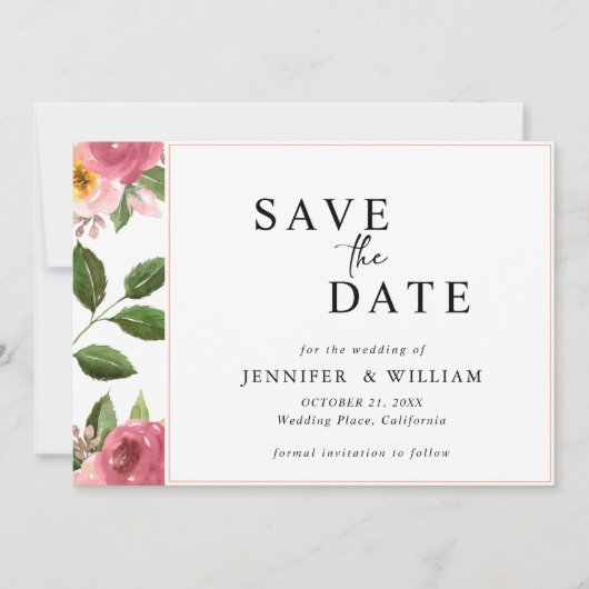 Blush Pink Floral Waterverf Wedding Save The Date (Voorkant)