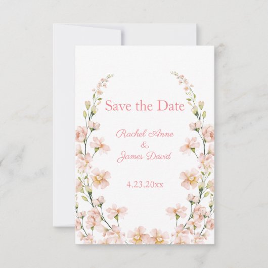 Blush Pink Floral Waterverf Wedding Save The Date (Voorkant)