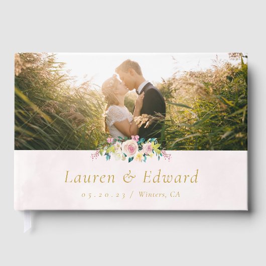 Blush Pink Floral Weddenfoto Gastenboek (Voorkant)