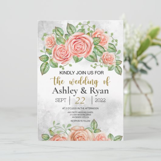 Blush Pink Floral Weddenschap (Staand voorkant)