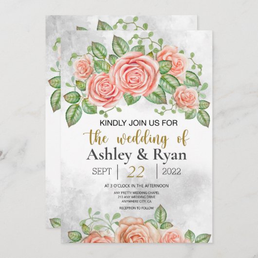 Blush Pink Floral Weddenschap (Voorkant / Achterkant)