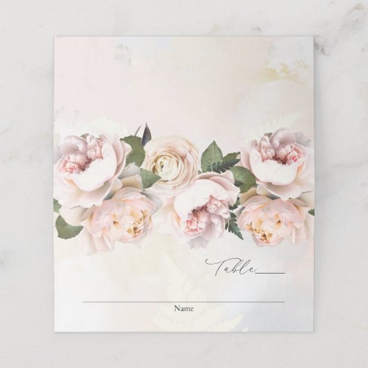 Blush Pink Floral Weddenschap Folded Escort Place  Plaatskaartje (Buitenkant ongevouwen)