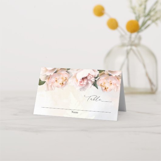 Blush Pink Floral Weddenschap Folded Escort Place  Plaatskaartje (Voorkant)