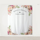 Blush Pink Floral Weddenschap Foto Booth Backdrop Wandkleed (Voorkant)