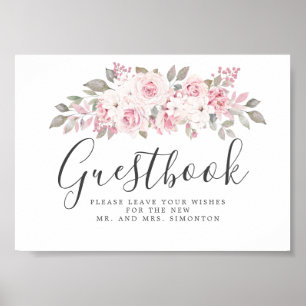 Blush Pink Floral Weddenschap Guestbook Poster