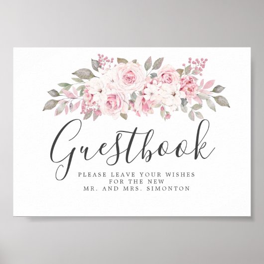 Blush Pink Floral Weddenschap Guestbook Poster (Voorkant)