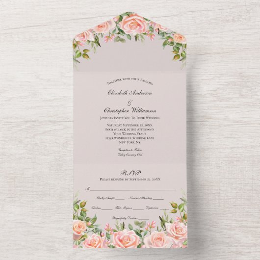 Blush Pink Floral Weddenschap in één uitnodiging (Binnen)
