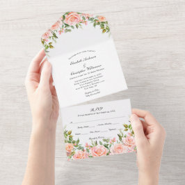 Blush Pink Floral Weddenschap in één uitnodiging