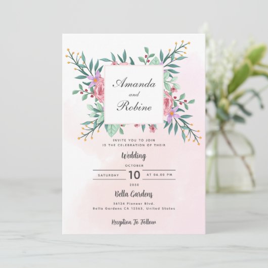 Blush Pink Floral Weddenschap Kaart (Staand voorkant)