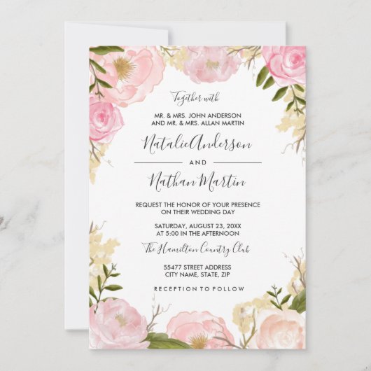 Blush Pink Floral Weddenschap Kaart (Voorkant)