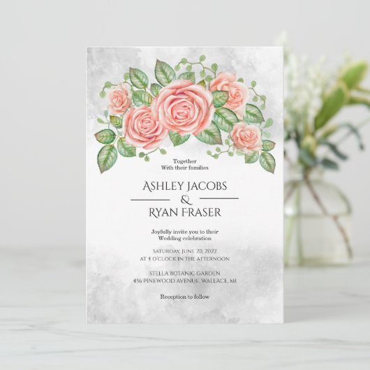 Blush Pink Floral Weddenschap Kaart (Staand voorkant)