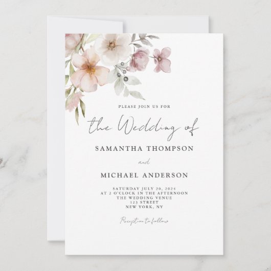 Blush Pink Floral Weddenschap Kaart (Voorkant)