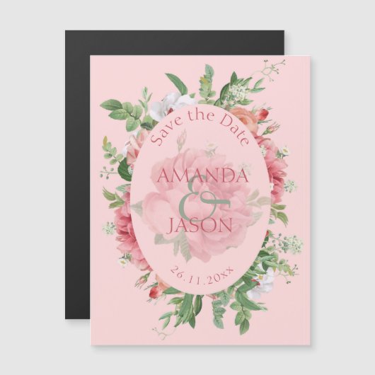  Blush Pink Floral Weddenschap Opslaan Datum (Voorkant / Achterkant)