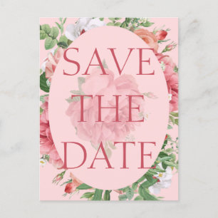  Blush Pink Floral Weddenschap Opslaan Datum Aankondigingskaart
