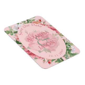  Blush Pink Floral Weddenschap Opslaan Datum Magneet