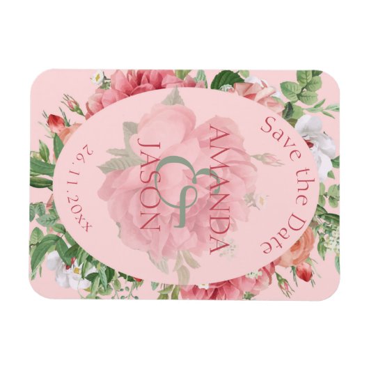 Blush Pink Floral Weddenschap Opslaan Datum Magneet (Horizontaal)