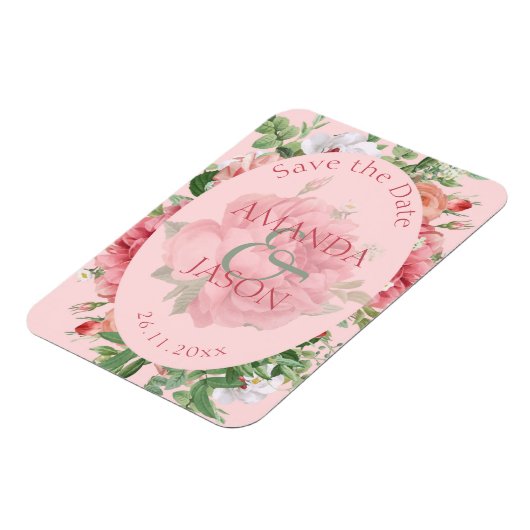  Blush Pink Floral Weddenschap Opslaan Datum Magneet (Linkerzijde)