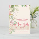 Blush Pink Floral Weddenschap Opslaan Datum Save The Date (Staand voorkant)