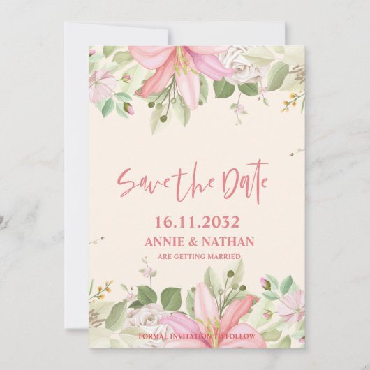 Blush Pink Floral Weddenschap Opslaan Datum Save The Date (Voorkant)