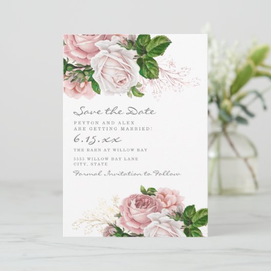 Blush Pink Floral Weddenschap Save Date Save The Date (Staand voorkant)