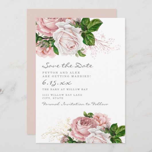 Blush Pink  Floral Weddenschap Save Date Save The Date (Voorkant / Achterkant)