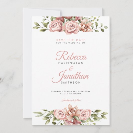 Blush Pink Floral Weddenschap Save the Date Kaart (Voorkant)