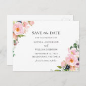 Blush Pink Floral Weddenschap van de marine sparen Aankondigingskaart (Voorkant / Achterkant)