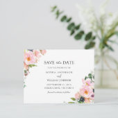 Blush Pink Floral Weddenschap van de marine sparen Aankondigingskaart (Staand voorkant)