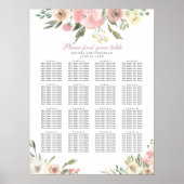 Blush Pink Floral Wedding 16 Table Seating Chart Poster (Voorkant)