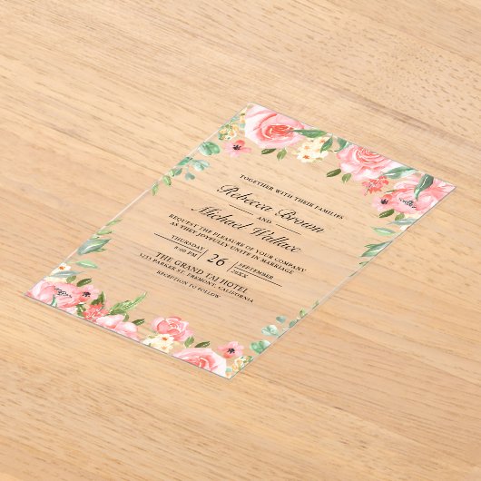 Blush Pink Floral Wedding Acryl Uitnodigingen (Laagn)