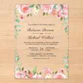 Blush Pink Floral Wedding Acryl Uitnodigingen (Voorkant)