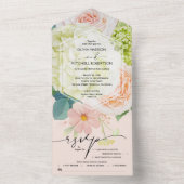 Blush Pink Floral Wedding All In One Uitnodiging (Binnen)