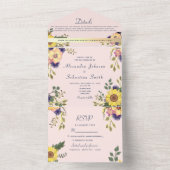 Blush Pink Floral Wedding All In One Uitnodiging (Binnen)
