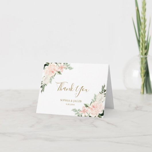 Blush Pink Floral Wedding Bedankkaart (Voorkant)