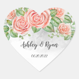 Blush Pink Floral Wedding Classic Hart Sticker
