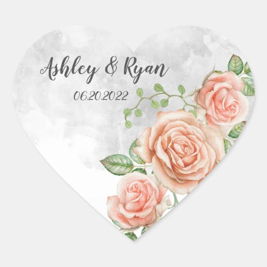Blush Pink Floral Wedding Classic Heart Sticker (Voorkant)