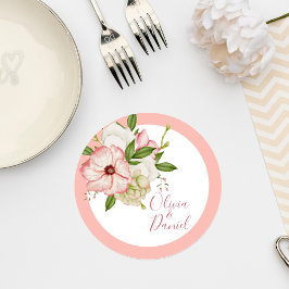 Blush Pink Floral Wedding Coaster Ronde Kartonnen Onderzetter