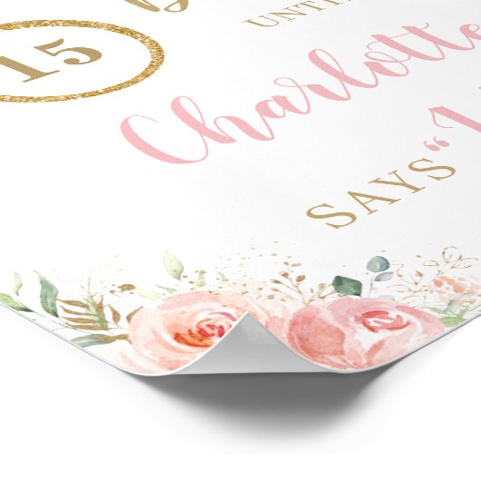 Blush Pink Floral Wedding Counting Days zeggen dat Poster (Hoek)