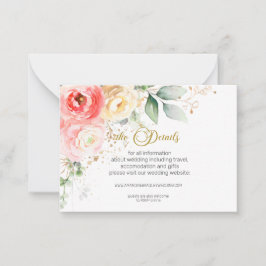 Blush Pink Floral Wedding details omsloten kaarten Notitiekaartje