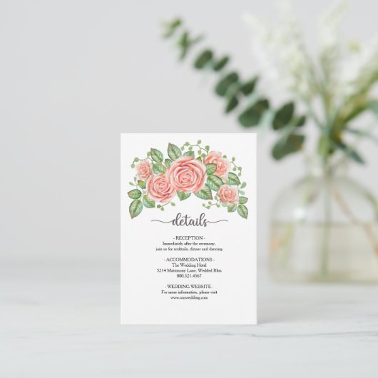 Blush Pink Floral Wedding Enclosure Kaart (Staand voorkant)