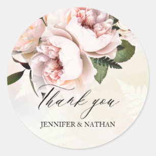 Blush Pink Floral Wedding Envelope Seal Ronde Sticker