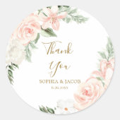 Blush Pink Floral Wedding Favor Bedankt Ronde Sticker (Voorkant)