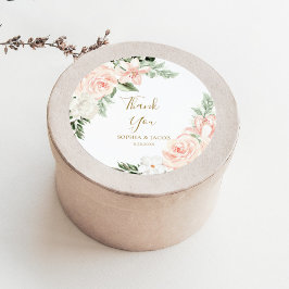 Blush Pink Floral Wedding Favor Bedankt Ronde Sticker