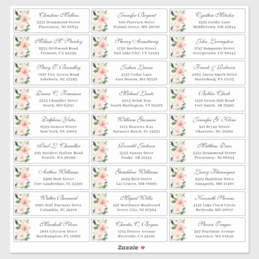 Blush Pink Floral Wedding Guest Address Sticker (Vel)