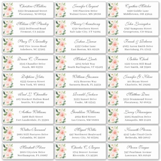 Blush Pink Floral Wedding Guest Address Sticker (Voorkant)