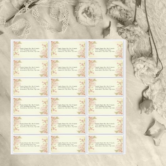  Blush Pink Floral Wedding Guest Adres Sticker