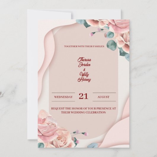 Blush Pink Floral Wedding Invitation | Elegant Kaart (Voorkant)